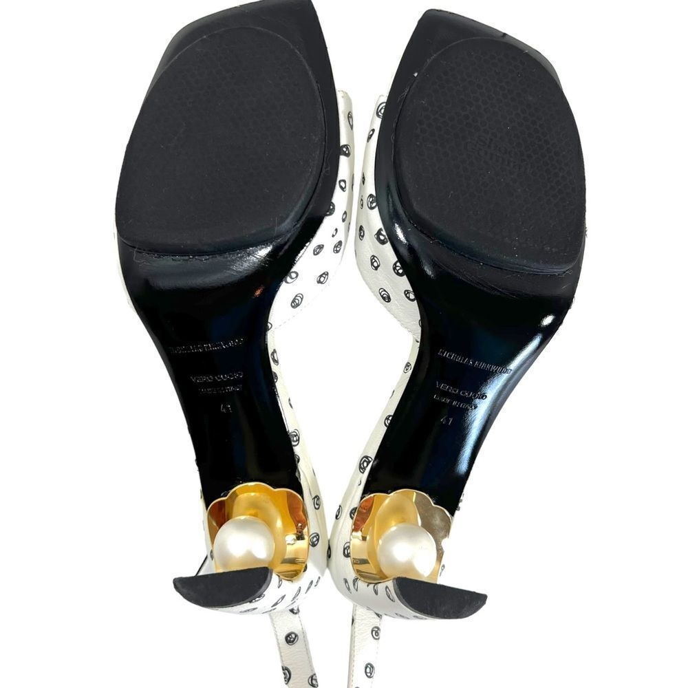 Nicholas Kirkwood MAEVA Ankle Strap Sandals in White & Black Doodle Print - Picture 12 of 16